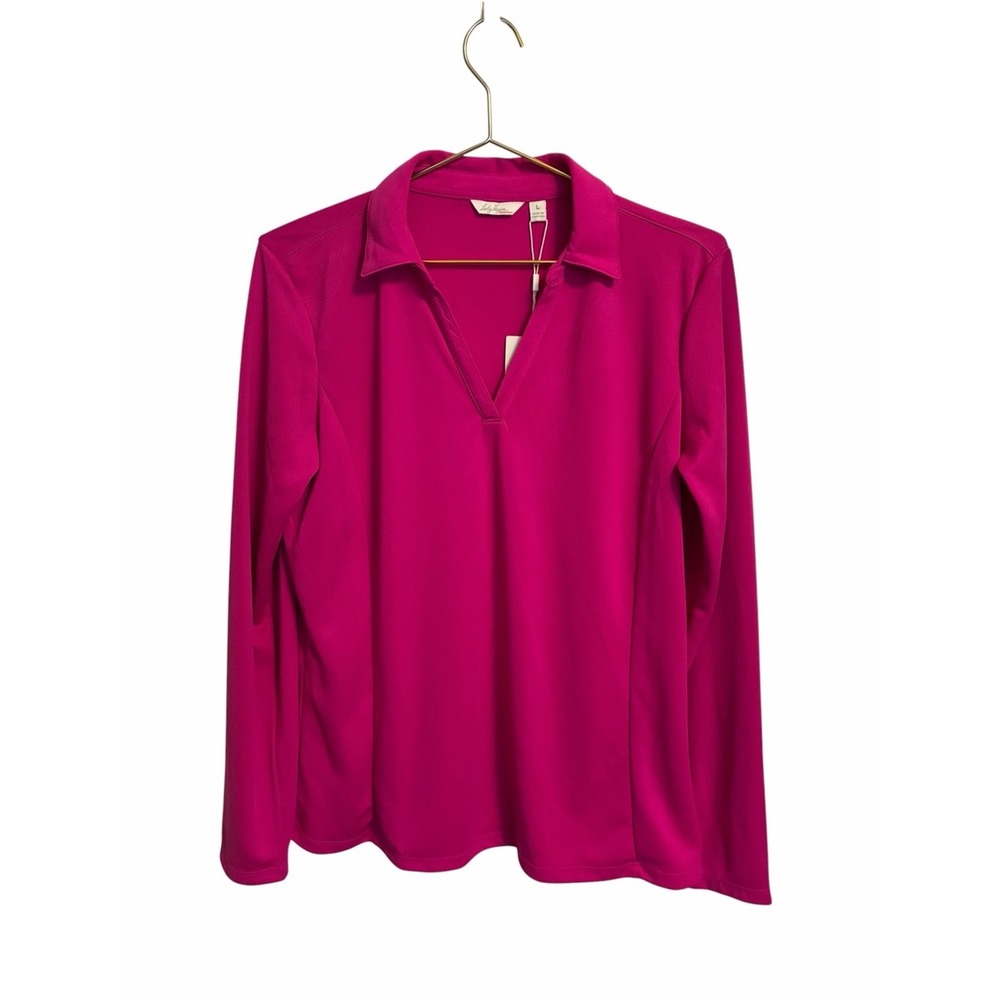Lady Hagen Essentials Magenta Pink Long Sleeve Golf Polo V-Neck Shirt L NEW